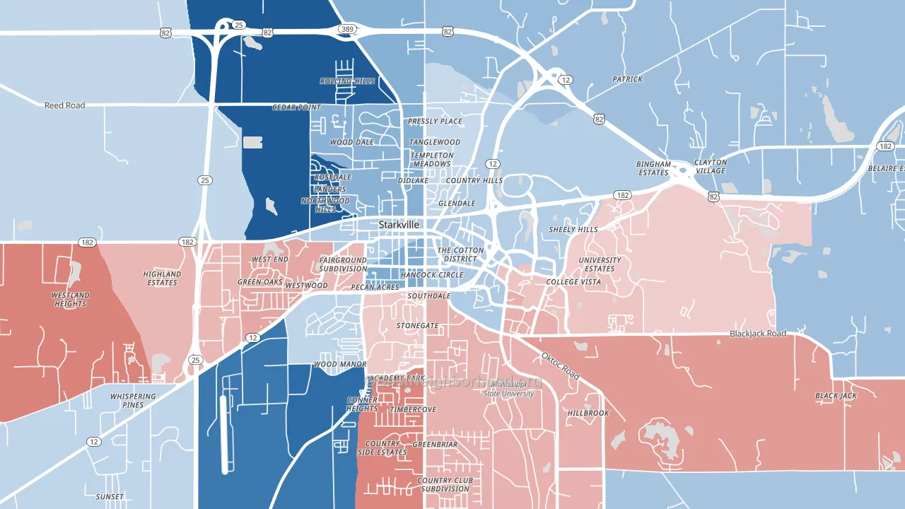 College View, Starkville, MS block-group political-lean map