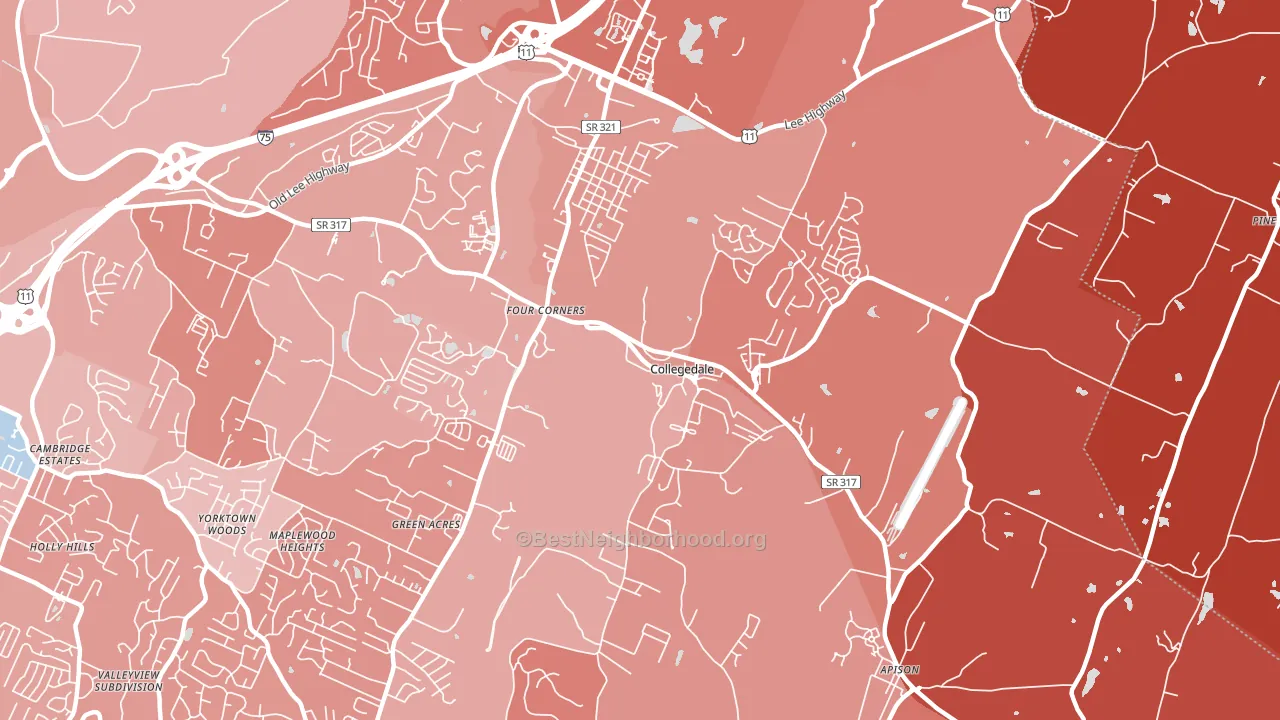 Collegedale, TN block-group political-lean map