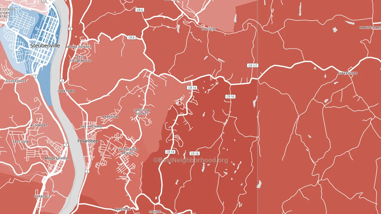 Colliers, WV block-group political-lean map