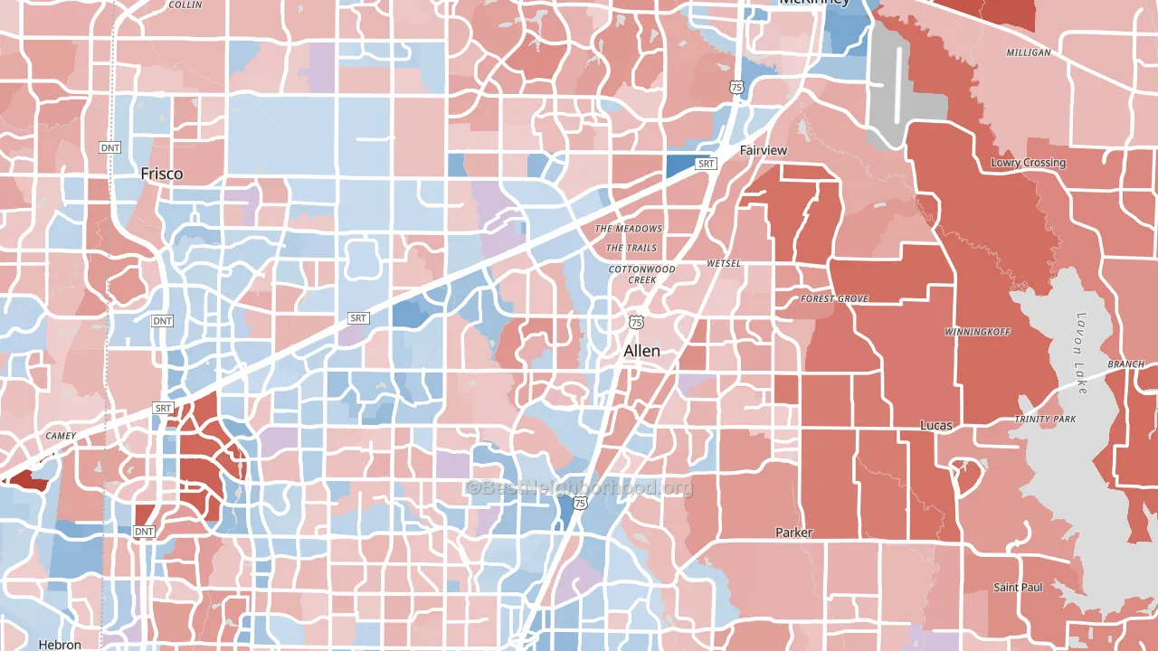 Collin County, TX block-group political-lean map