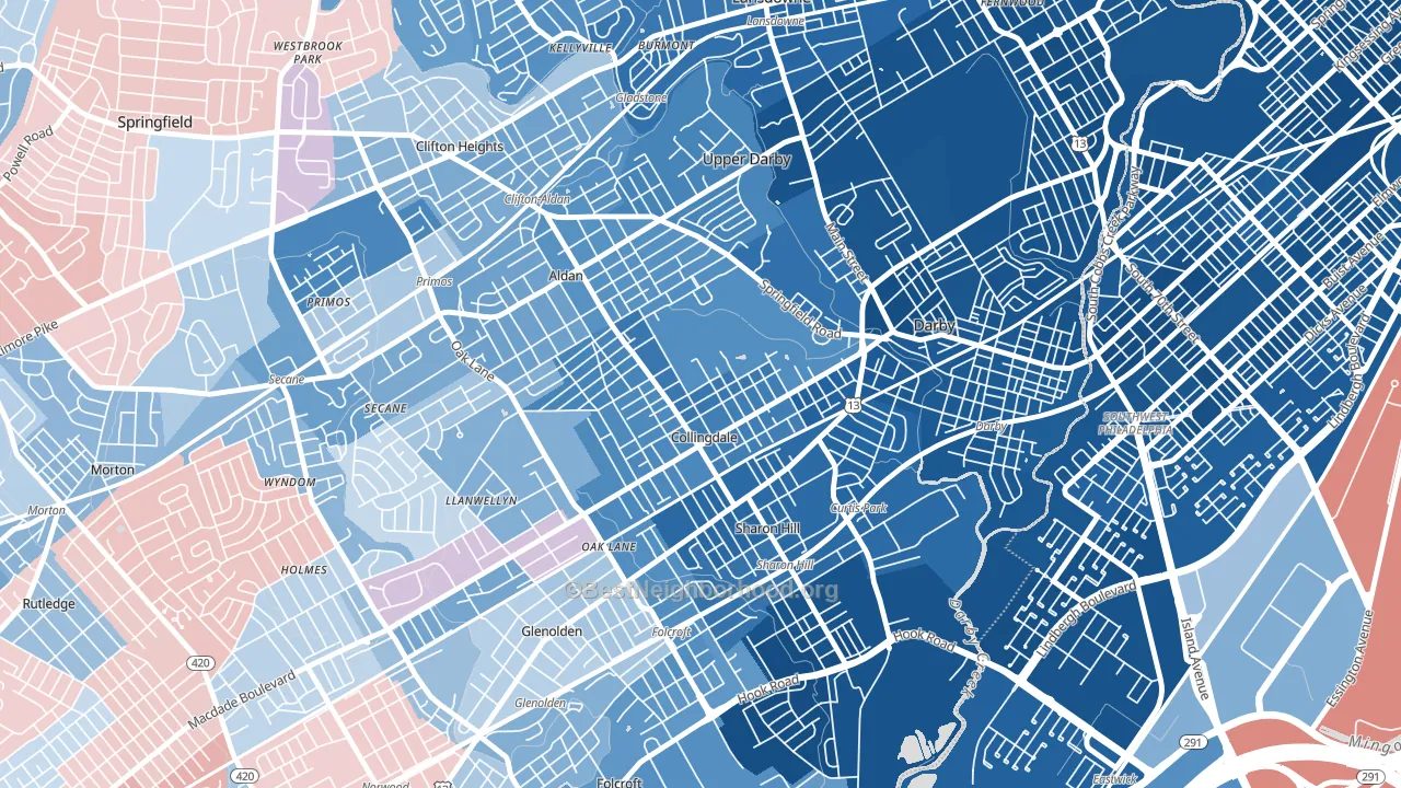 Collingdale, PA block-group political-lean map