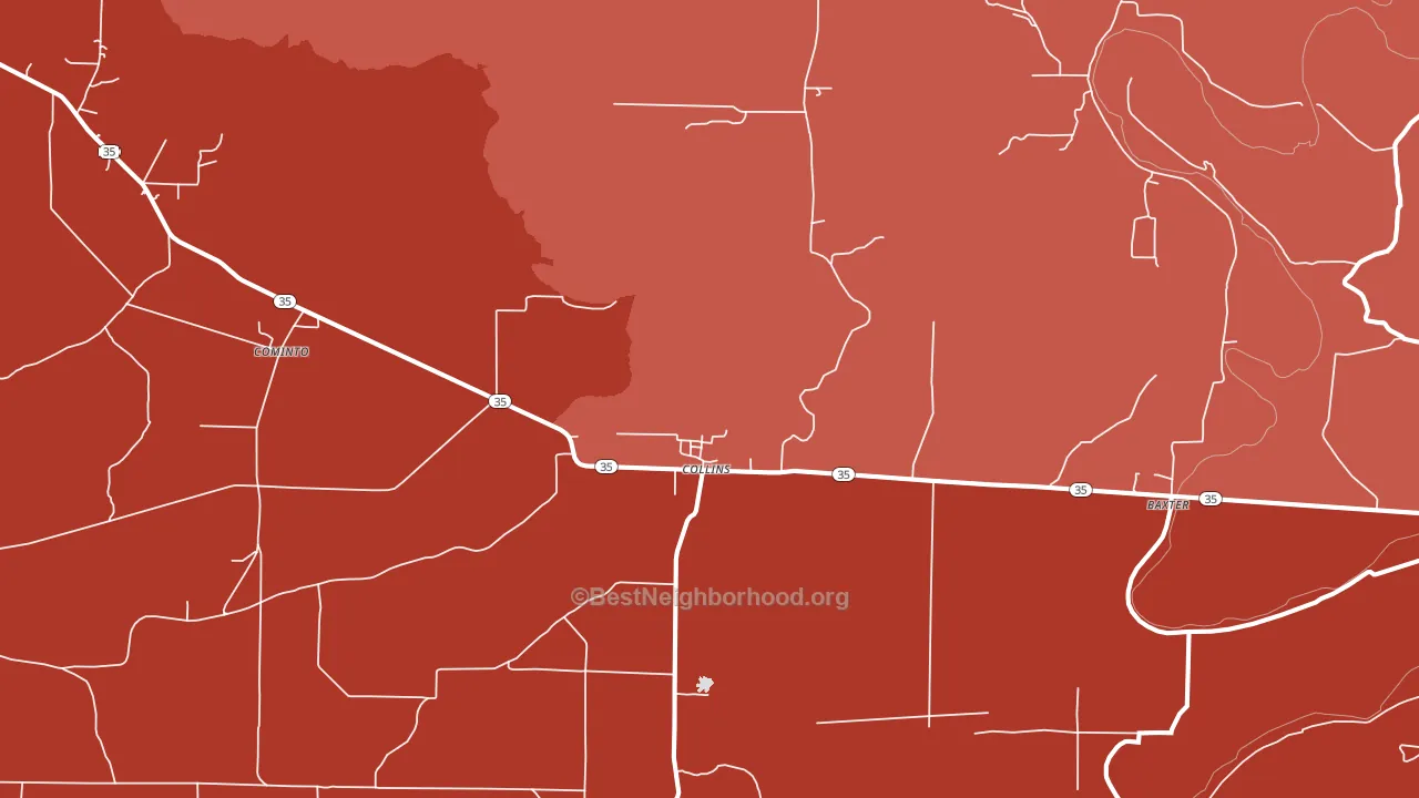 Collins, AR block-group political-lean map