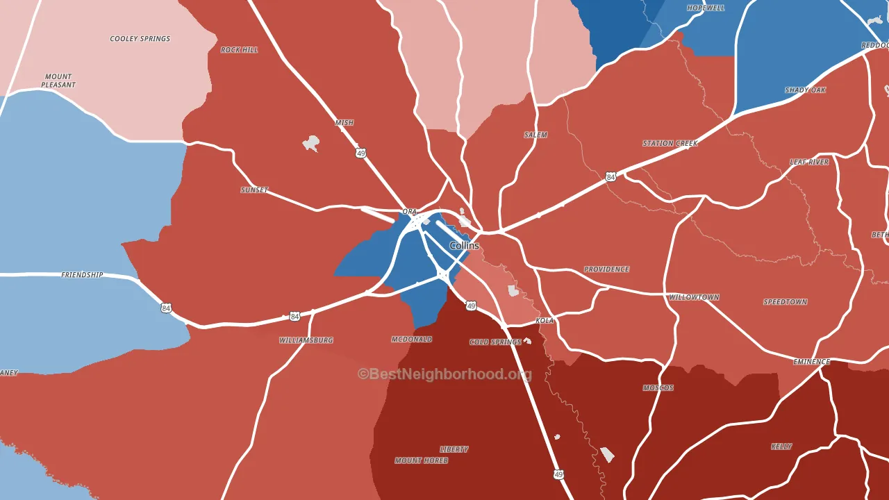 Collins, MS block-group political-lean map
