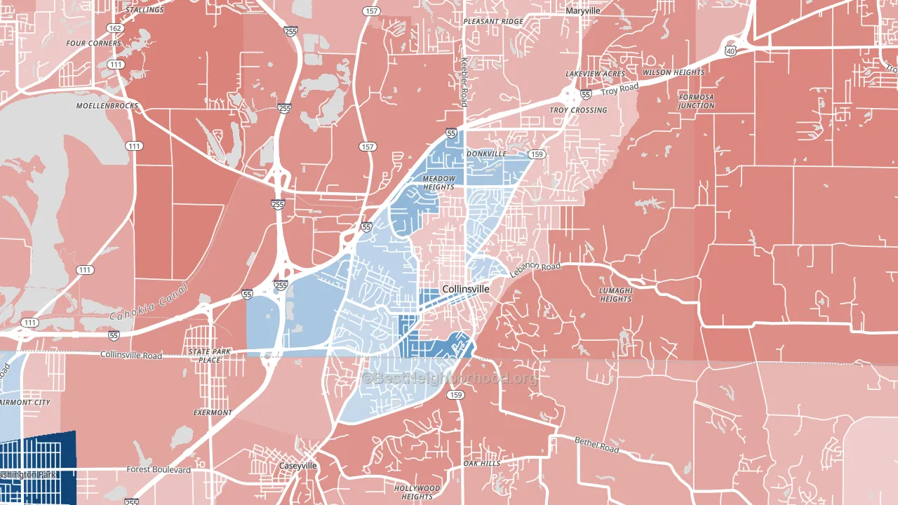 Collinsville, IL block-group political-lean map