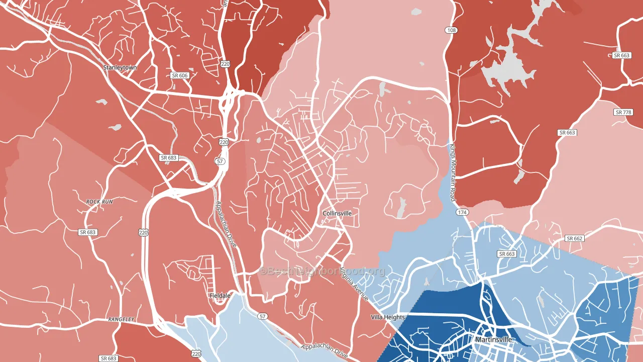 Collinsville, VA block-group political-lean map