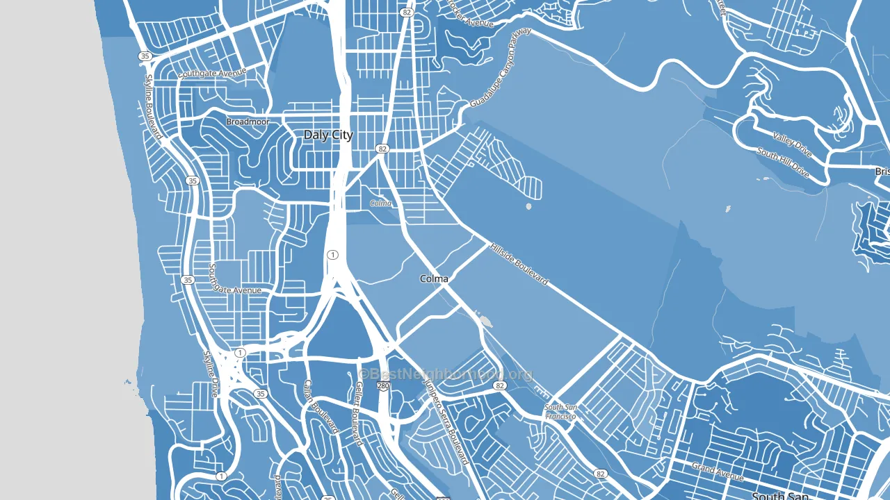Colma, CA block-group political-lean map