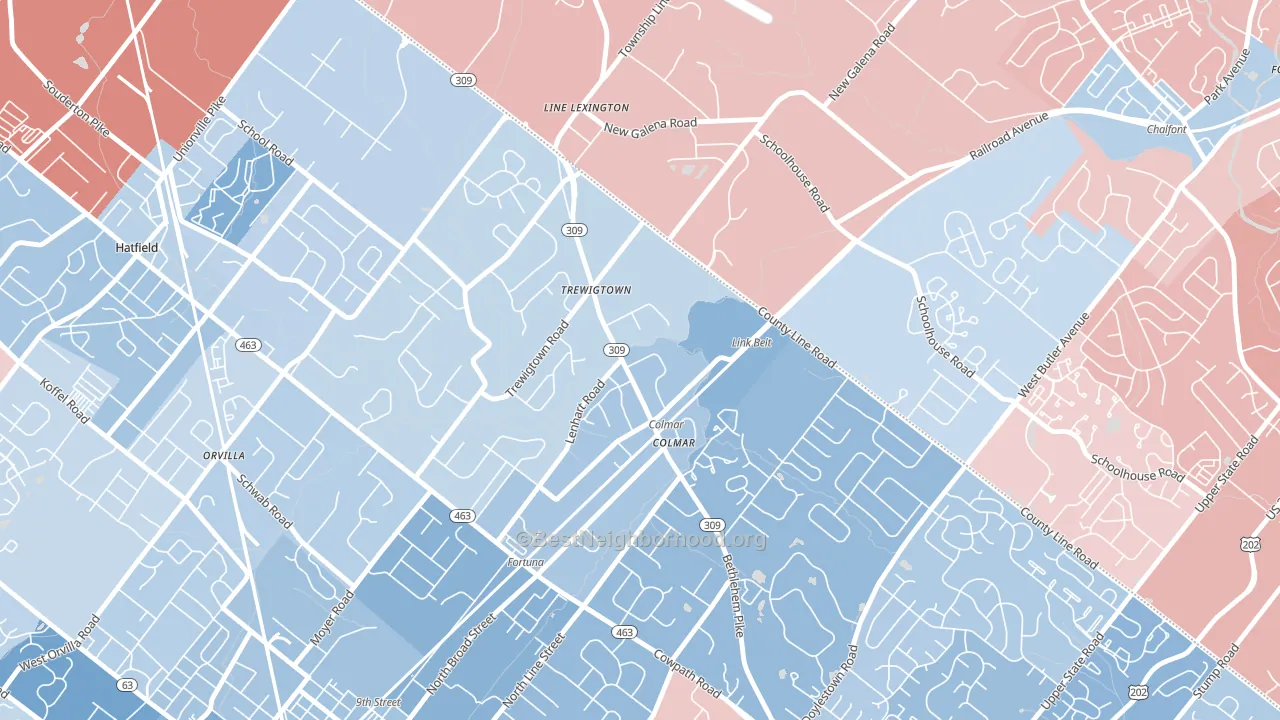 Colmar, PA block-group political-lean map