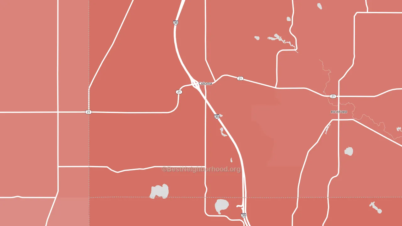 Coloma, WI block-group political-lean map