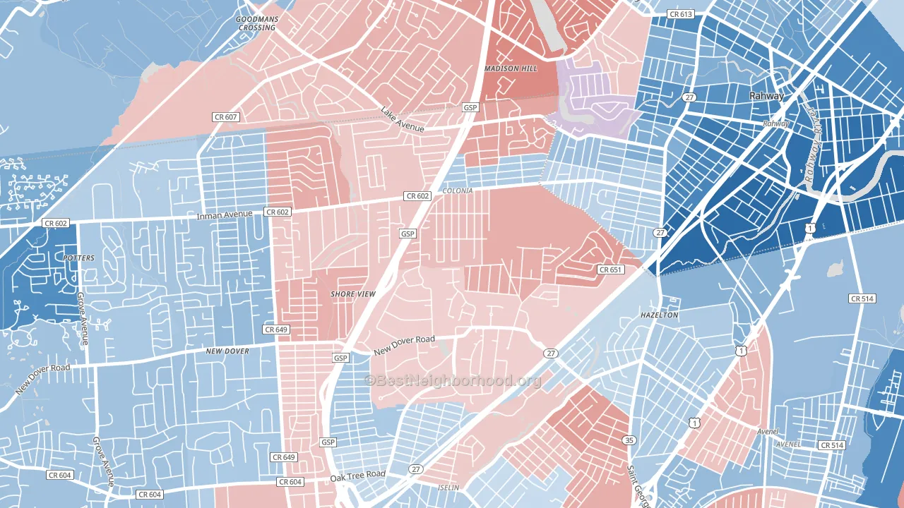 Colonia, NJ block-group political-lean map