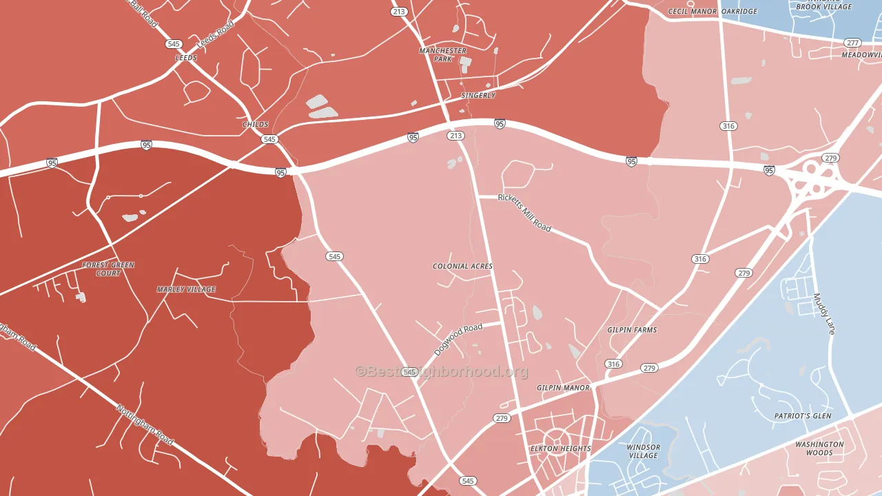 Colonial Acres, MD block-group political-lean map