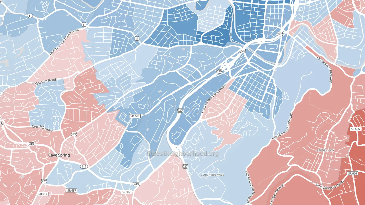 Colonial Avenue Area, Roanoke, VA block-group political-lean map
