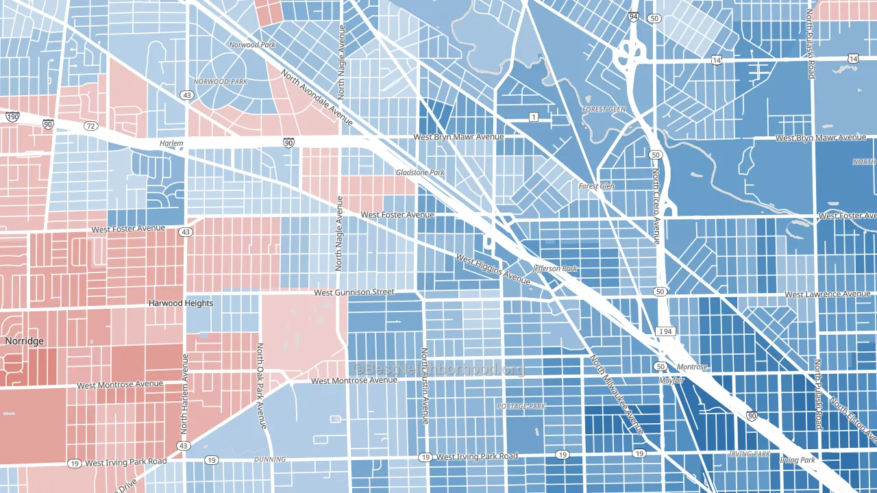 Colonial Gardens, Chicago, IL block-group political-lean map
