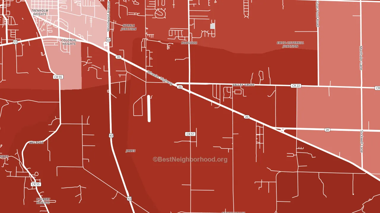 Colonial Heights, AL block-group political-lean map
