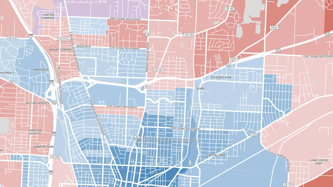 Colonial Heights, Canton, OH block-group political-lean map