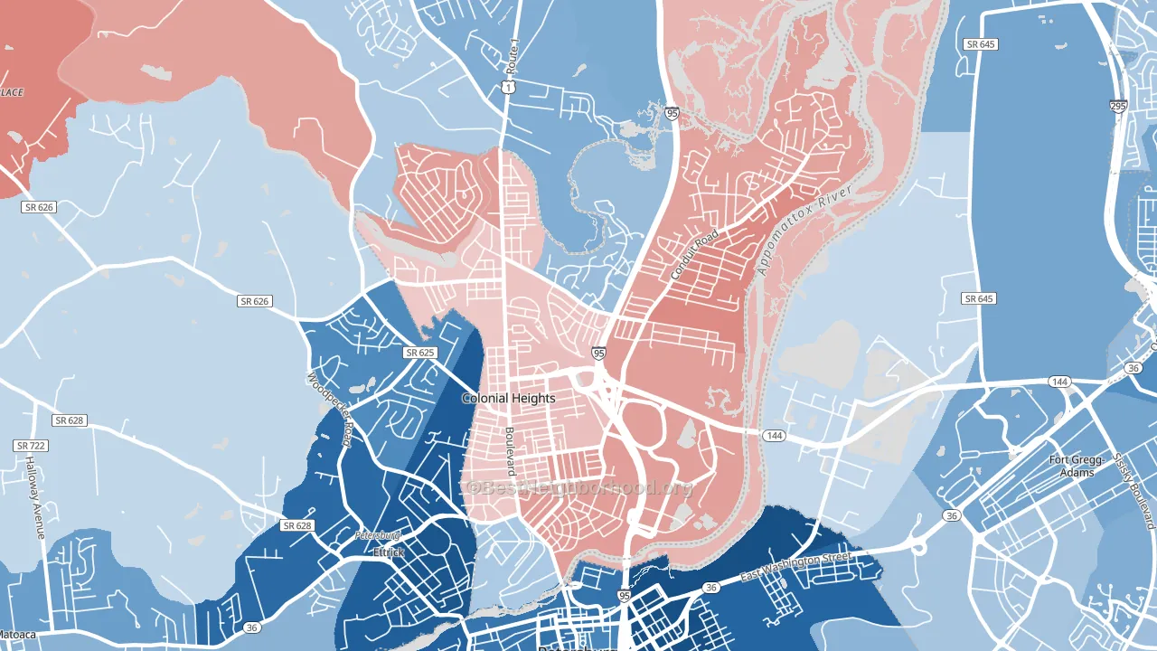 Colonial Heights City, VA block-group political-lean map