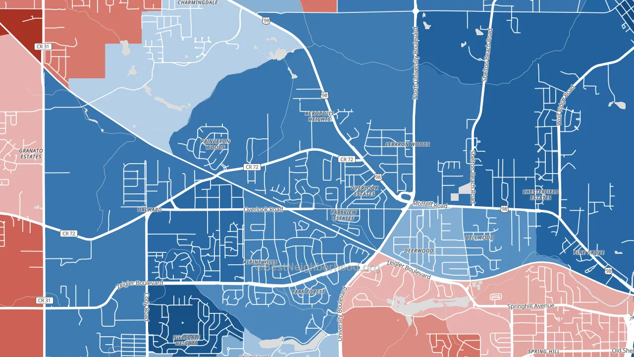 Colonial Heights, Mobile, AL block-group political-lean map