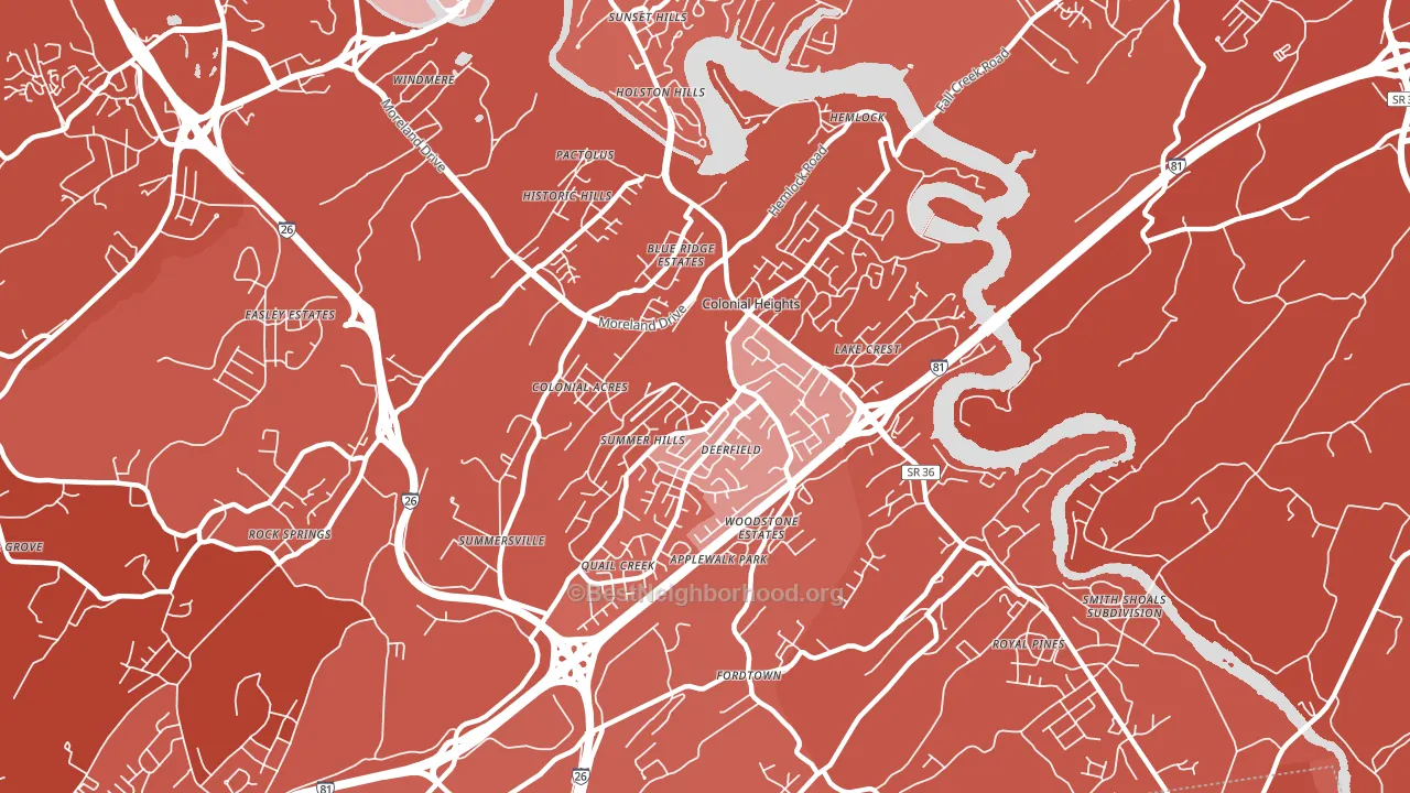Colonial Heights, TN block-group political-lean map