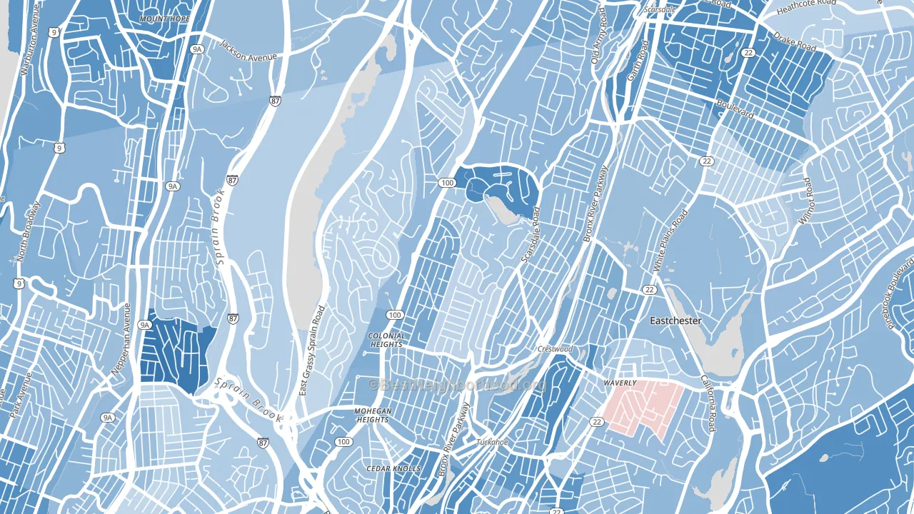Colonial Heights, Yonkers, NY block-group political-lean map