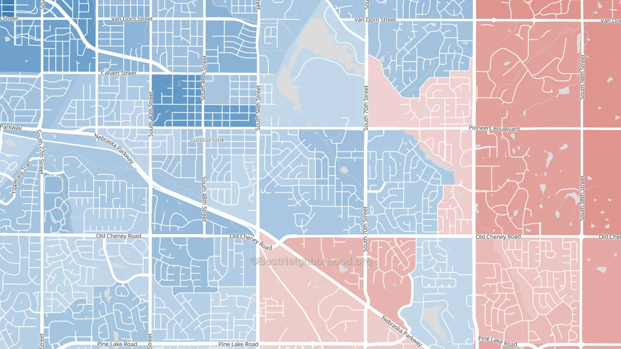 Colonial Hills, Lincoln, NE block-group political-lean map