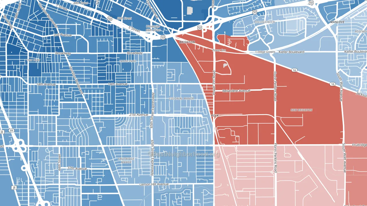 Colonial Manor, Sacramento, CA block-group political-lean map