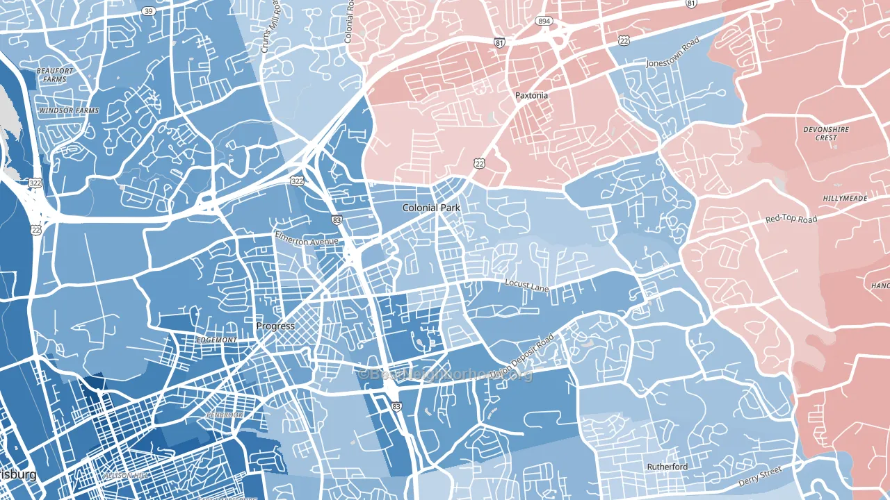 Colonial Park, PA block-group political-lean map