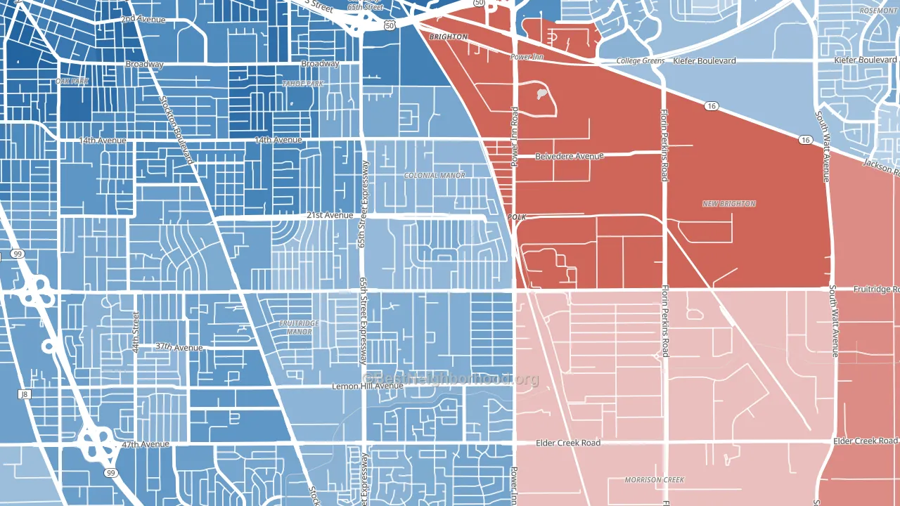 Colonial Village, Sacramento, CA block-group political-lean map