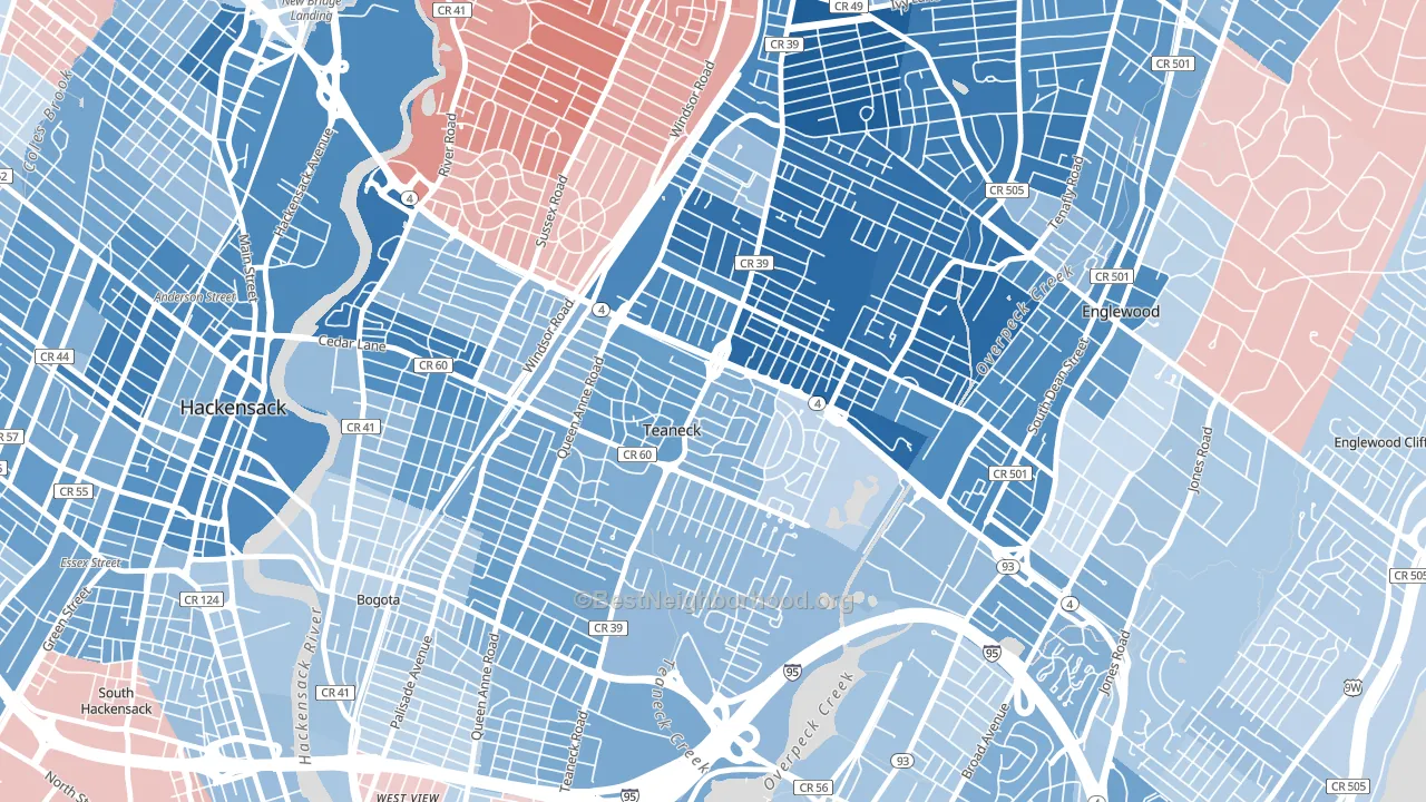 Colonial Village, Teaneck, NJ block-group political-lean map