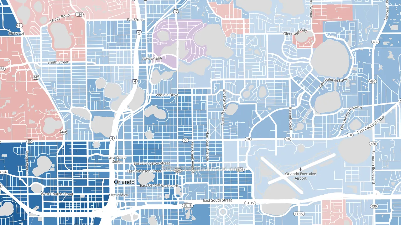Colonicaltown North, Orlando, FL block-group political-lean map