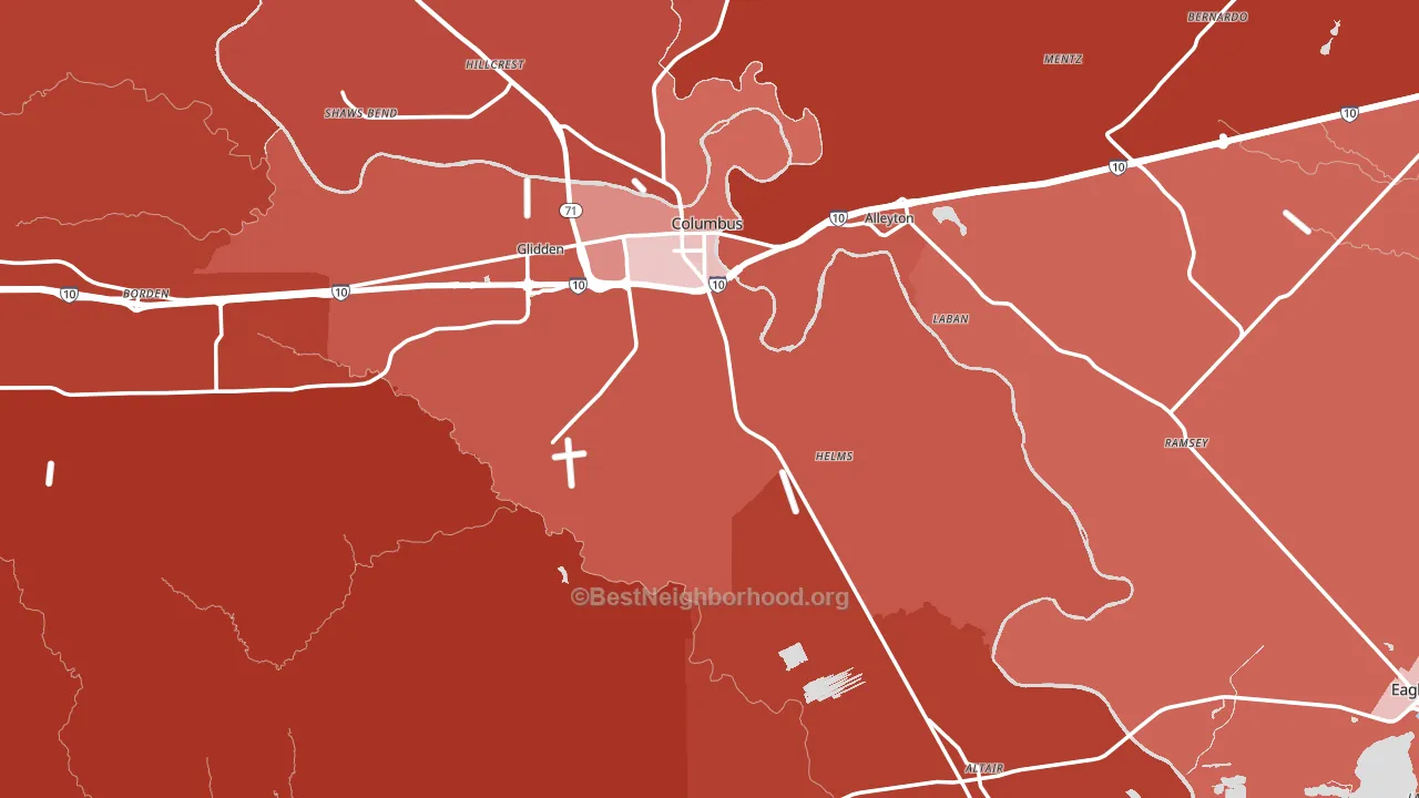 Colorado County, TX block-group political-lean map