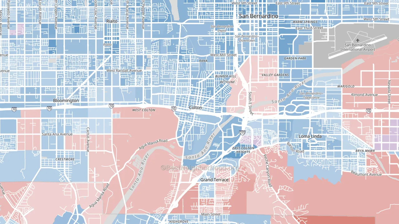 Colton, CA block-group political-lean map