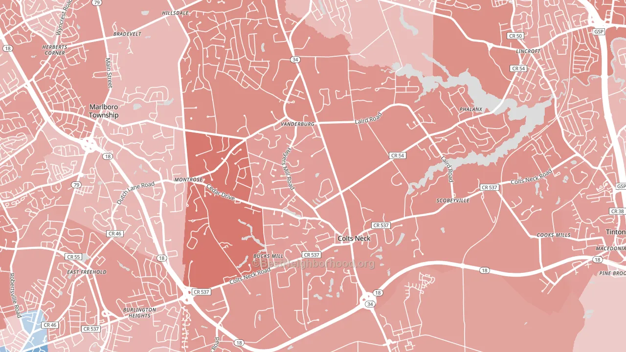 Colts Neck, NJ block-group political-lean map