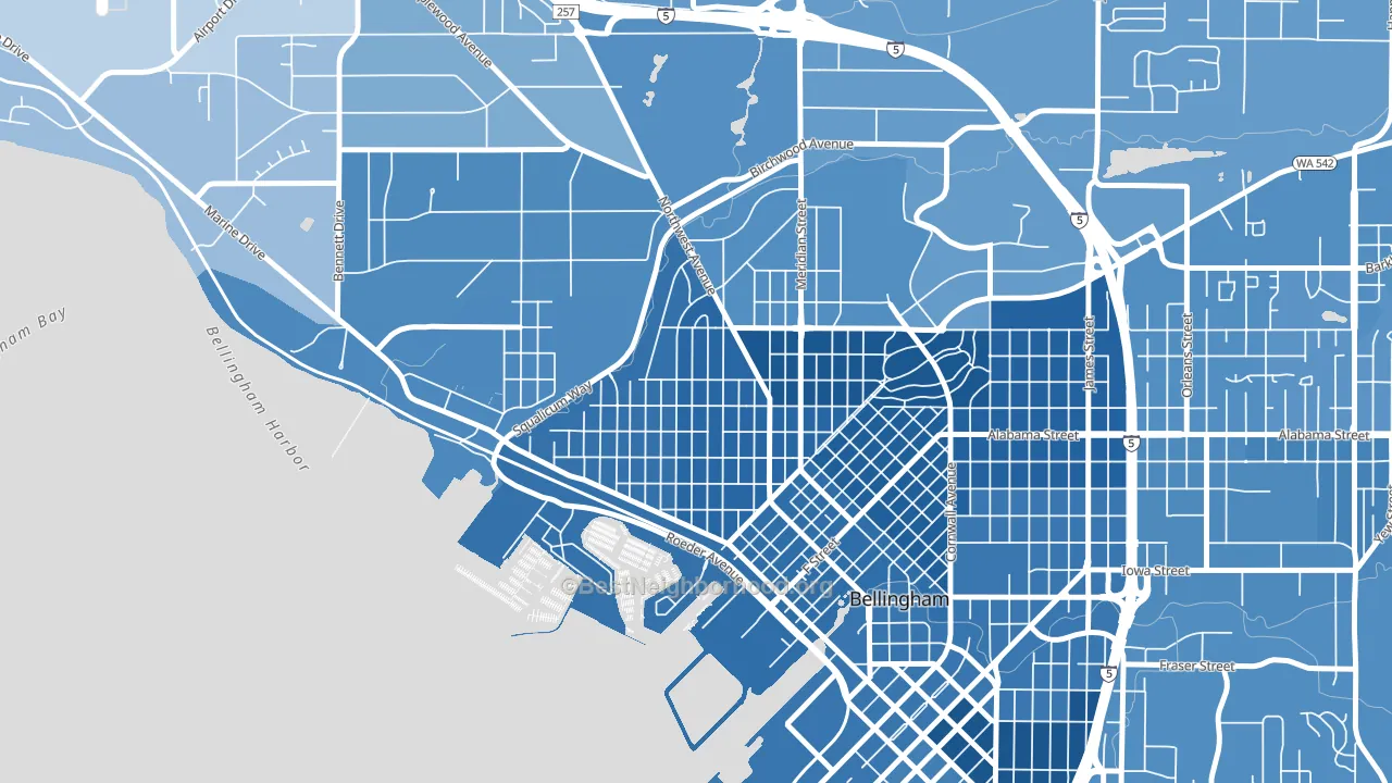 Columbia, Bellingham, WA block-group political-lean map