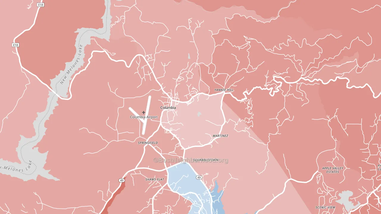 Columbia, CA block-group political-lean map