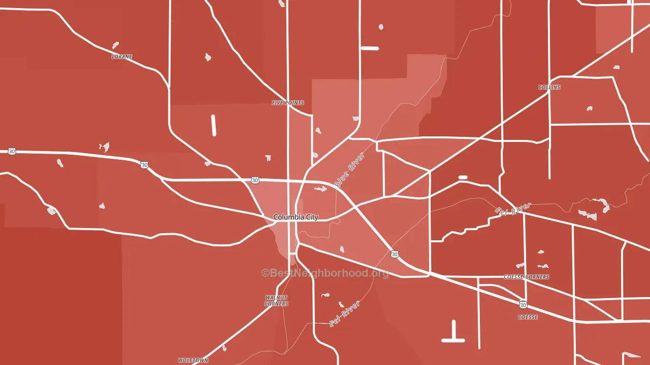 Columbia City, IN block-group political-lean map