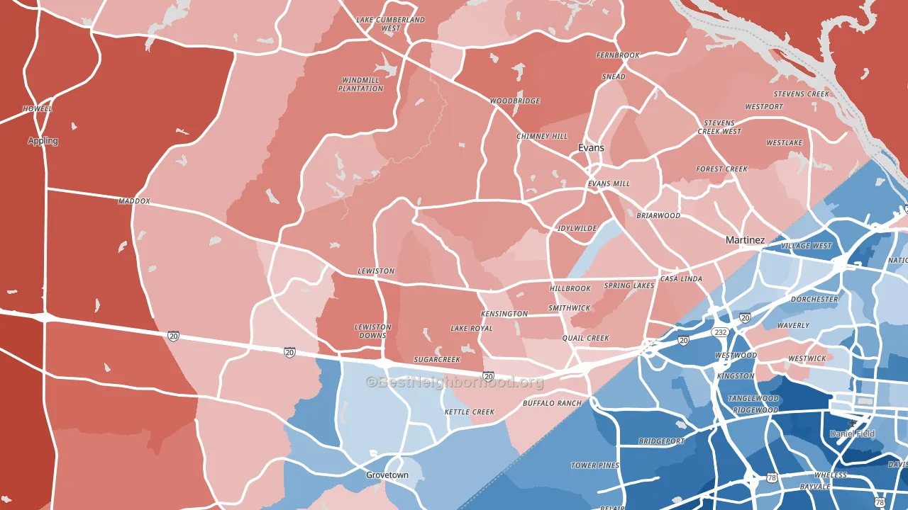 Columbia County, GA block-group political-lean map