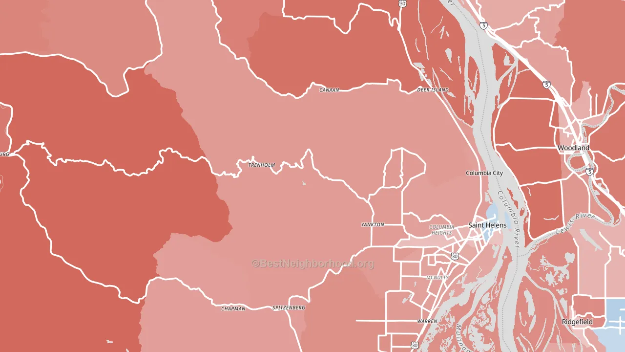Columbia County, OR block-group political-lean map