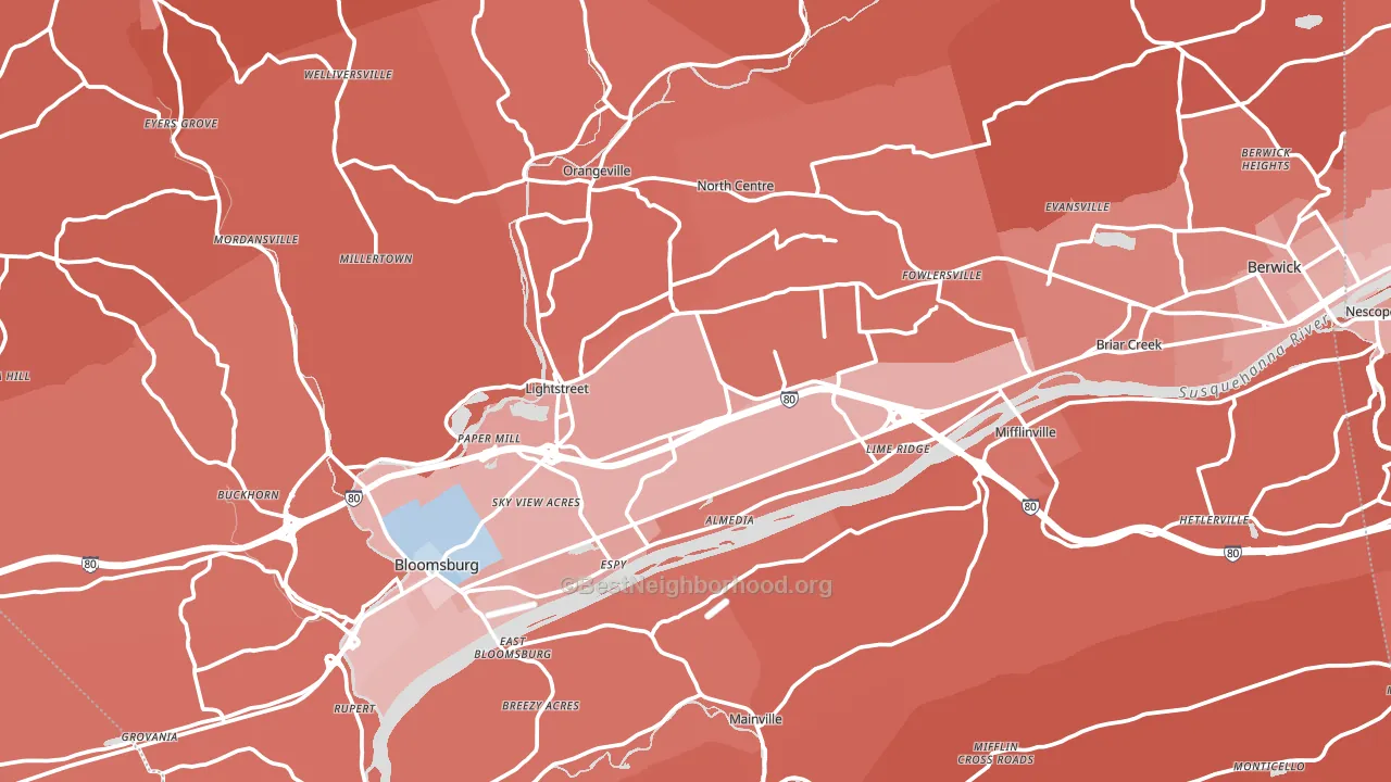 Columbia County, PA block-group political-lean map