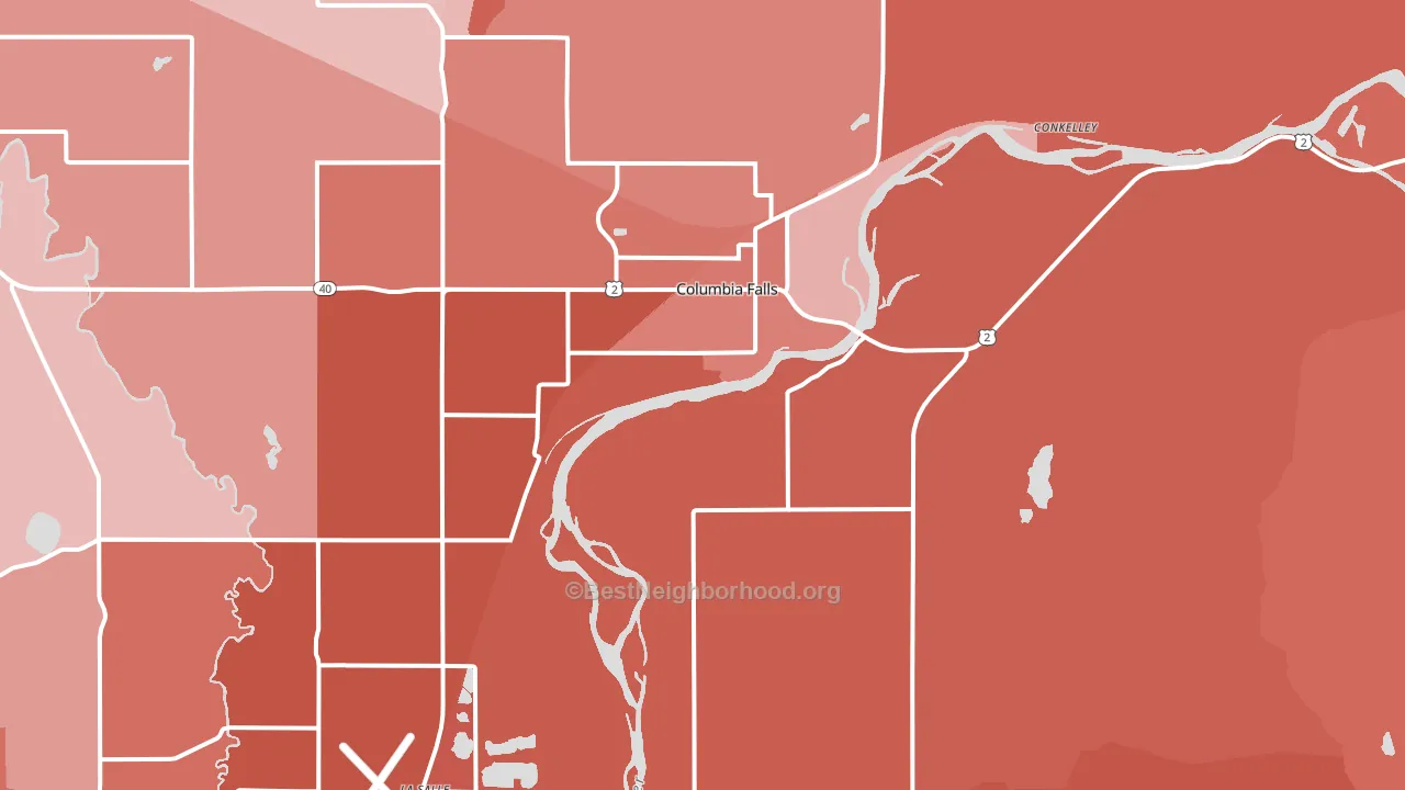 Columbia Falls, MT block-group political-lean map
