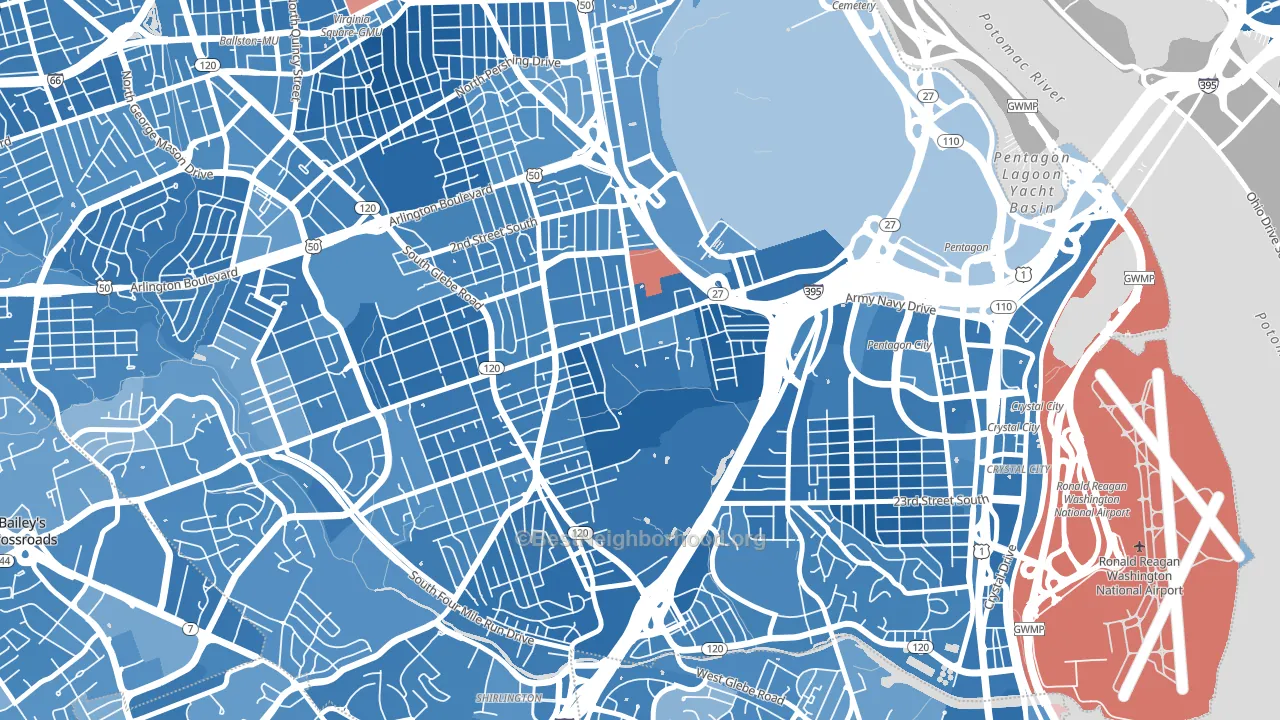 Columbia Heghts, Arlington, VA block-group political-lean map