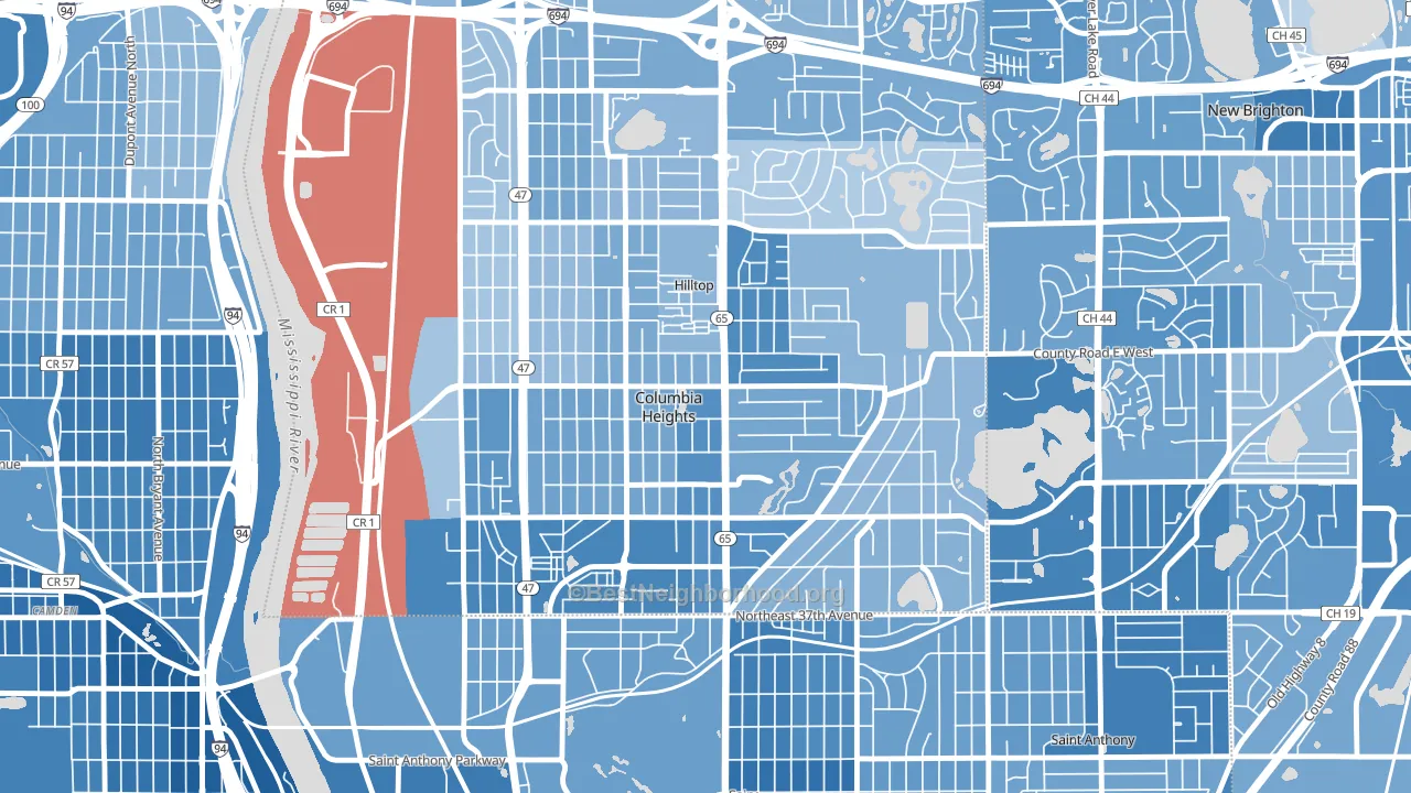 Columbia Heights, MN block-group political-lean map