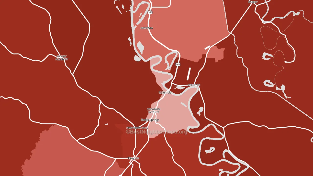 Columbia, LA block-group political-lean map