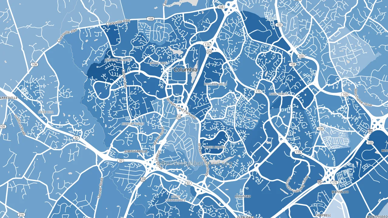 Columbia, MD block-group political-lean map