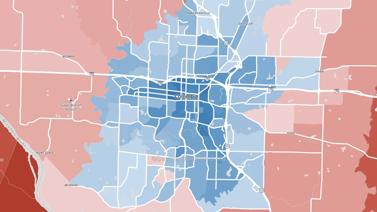 Columbia, MO block-group political-lean map