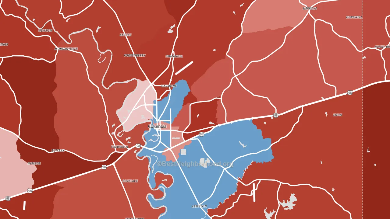 Columbia, MS block-group political-lean map