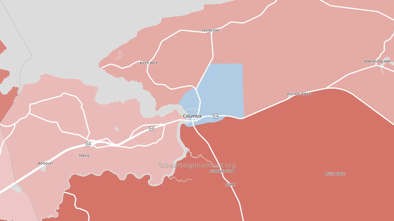 Columbia, NC block-group political-lean map