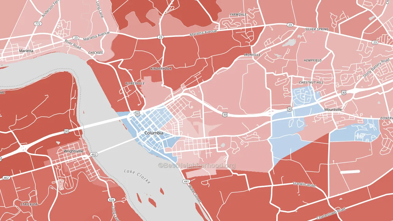 Columbia, PA block-group political-lean map