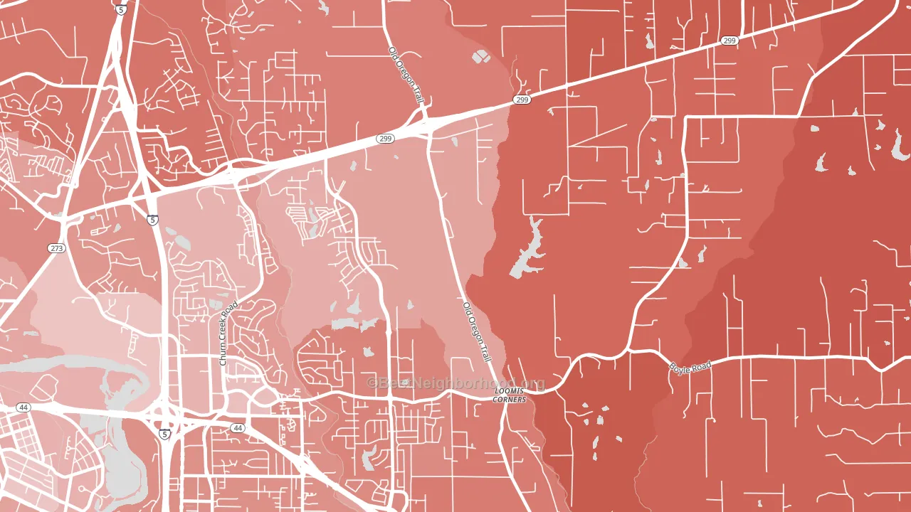 Columbia, Redding, CA block-group political-lean map