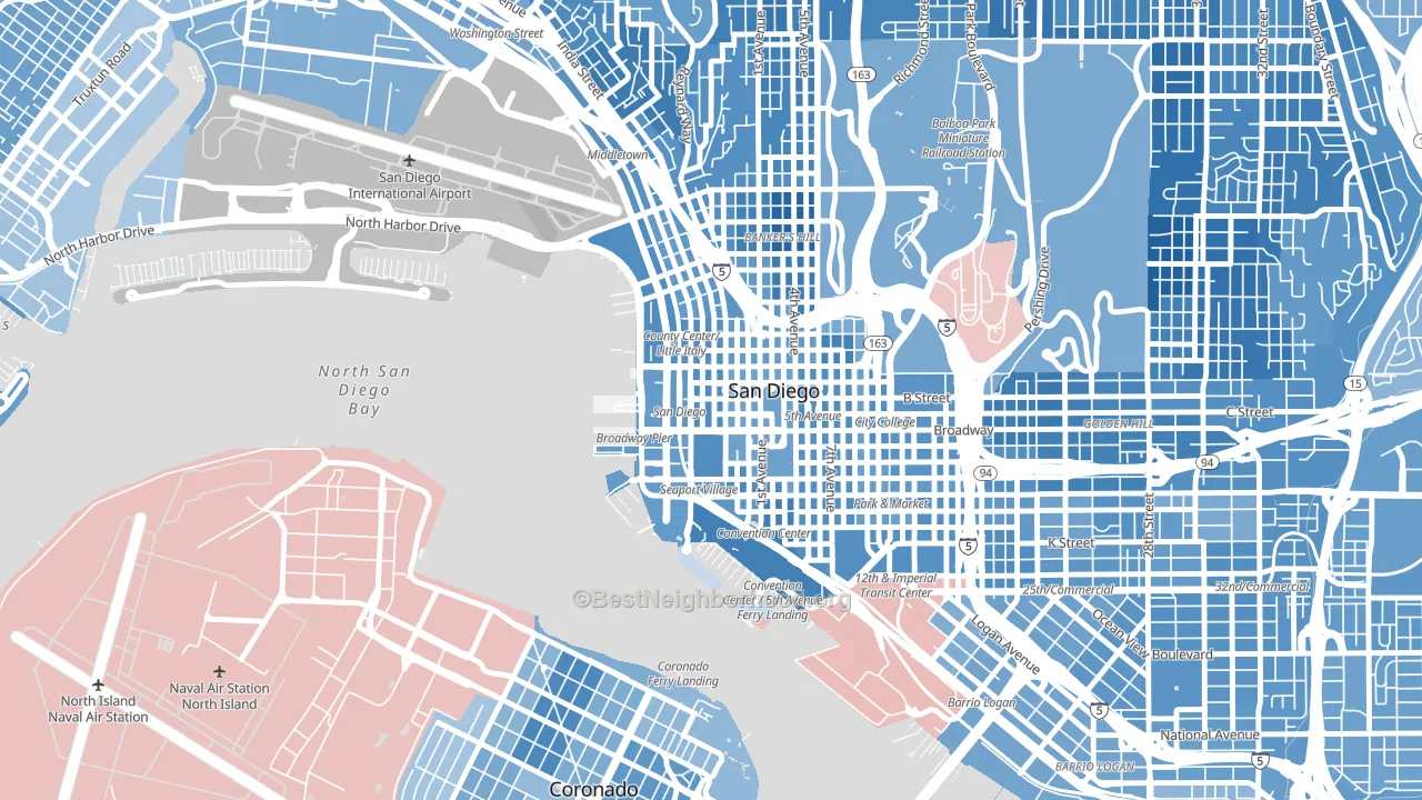 Columbia San Diego, San Diego, CA block-group political-lean map