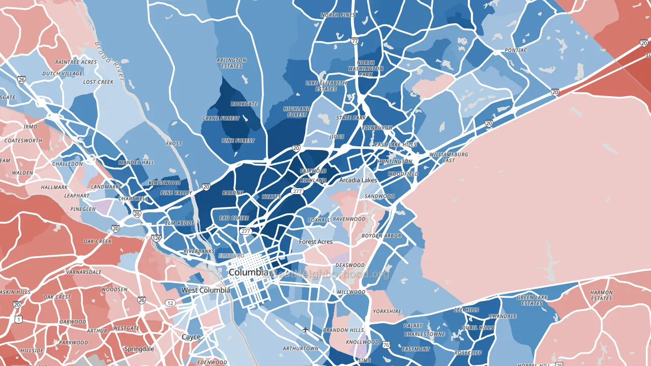Columbia, SC block-group political-lean map