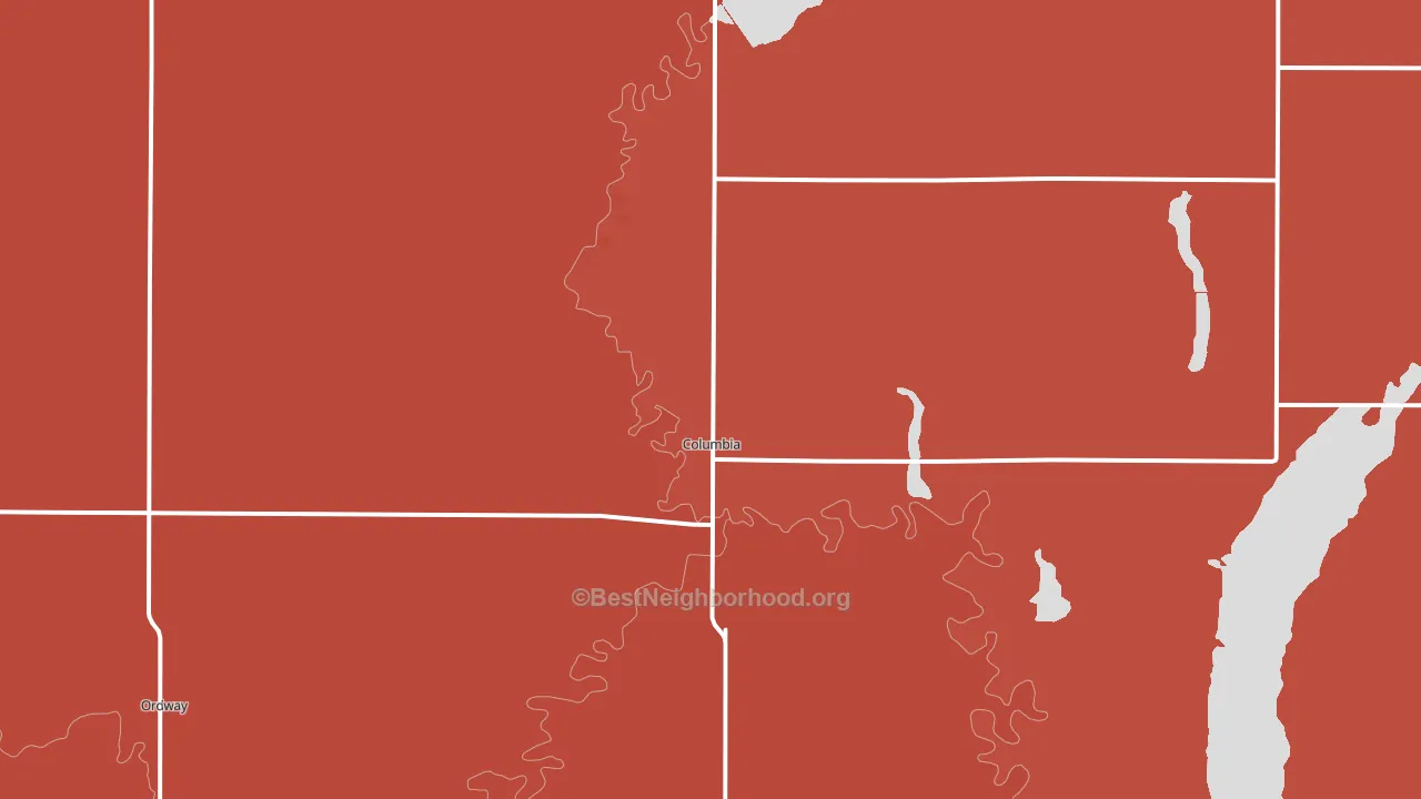 Columbia, SD block-group political-lean map